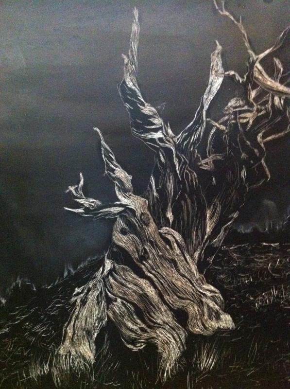 597x800 Twisted Old Dead Tree - Twisted Tree Painting