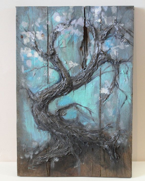 570x713 White Cherry Blossom Tree Painting Twisted Tree On Reclaimed - Twisted Tree Painting
