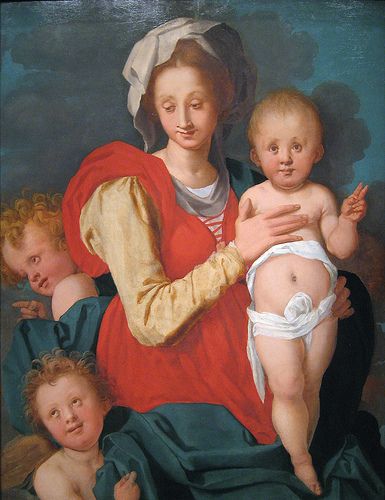 385x500 Madonna Child With Two Angels, Circa 1525 Madonna, Angel - Two Baby Angels Painting