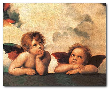 450x367 Sistine Madonna Cherubini Two Little Angels By Raphael Picture Art - Two Baby Angels Painting