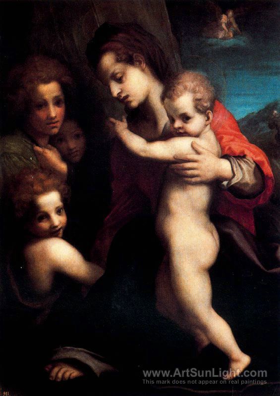 565x800 The Virgin And Child, St John And Two Angels - Two Baby Angels Painting