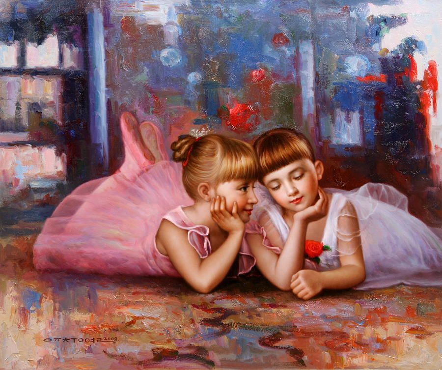 900x753 Color Of Melody Two Young Ballerina Painting - Two Ballerinas Painting