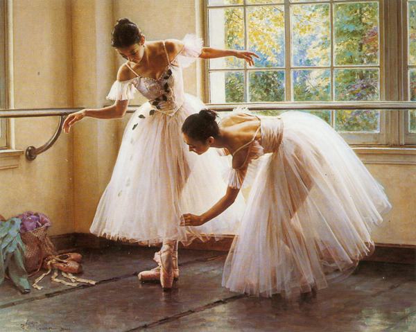 600x479 Two Ballerina In Dance Practice Painting On Canvas Wall Art - Two Ballerinas Painting