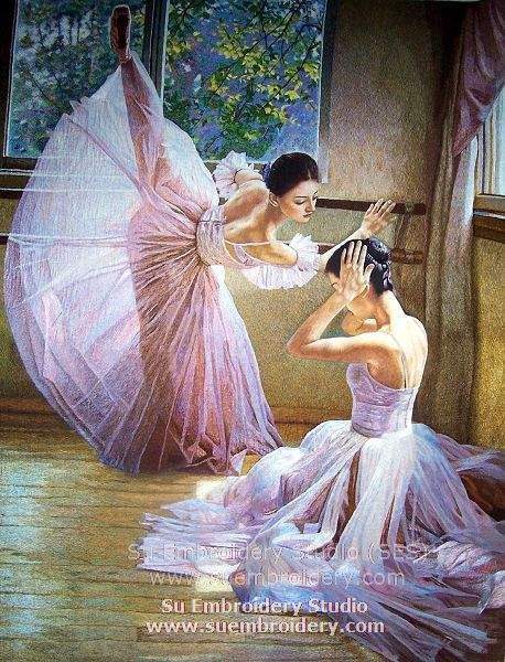 458x600 Ballet Dancers Chinese Silk Embroidery Paintings - Two Ballerinas Painting