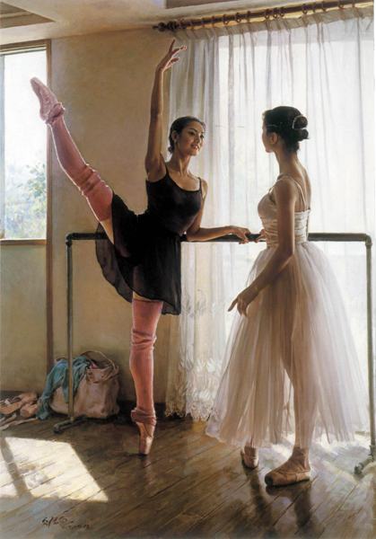 419x600 Canvas Painting Two Ballerina In The Exchange Of Ideas Print - Two Ballerinas Painting