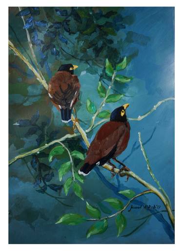 375x515 Saatchi Art Two Birds Painting By Jewel A Rob - Two Birds On A Branch Painting