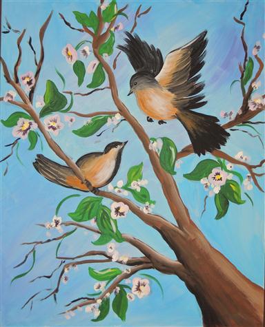 384x475 Two Birds - Two Birds On A Branch Painting