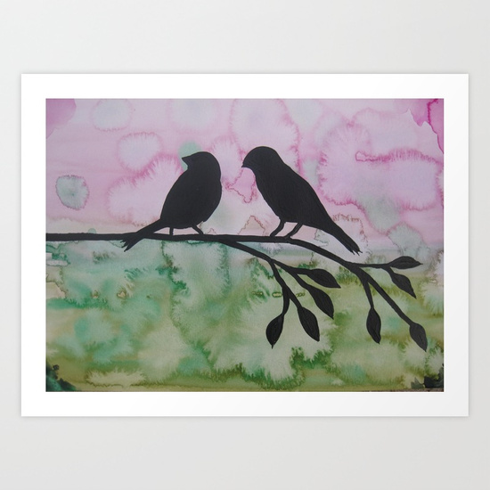 550x550 Two Birds With Branch - Two Birds On A Branch Painting