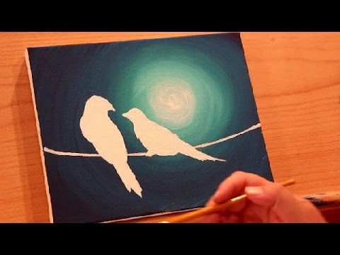 480x360 How To Paint Birds On A Wire In The Moonlight - Two Birds On A Wire Painting