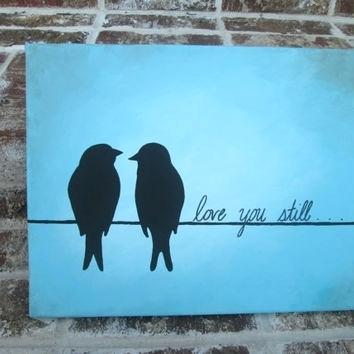 354x354 Two Birds On A Wire Painting Original Canvas Painting Love Birds - Two Birds On A Wire Painting