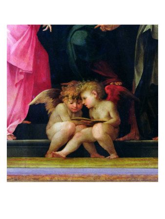 338x450 Two Cherubs Reading, Detail From Madonna And Child With Saints - Two Cherubs Painting