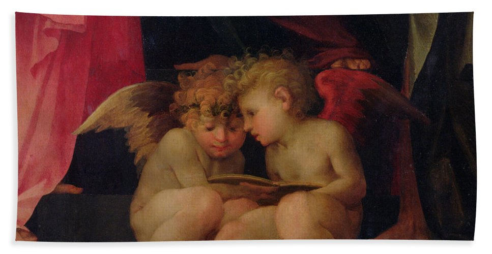 967x500 Two Cherubs Reading Detail From Madonna And Child With Saints Hand - Two Cherubs Painting