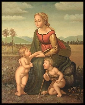 324x400 Woman In The Fields With Two Cherubs, 24x20 Oil Painting - Two Cherubs Painting