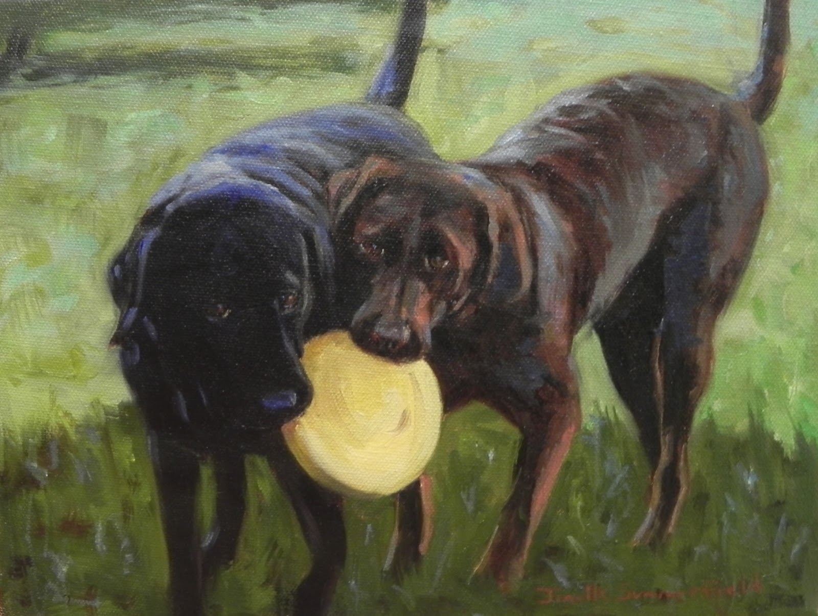 1600x1205 Jonelle Summerfield Oil Paintings Playing Dogs - Two Dogs Painting