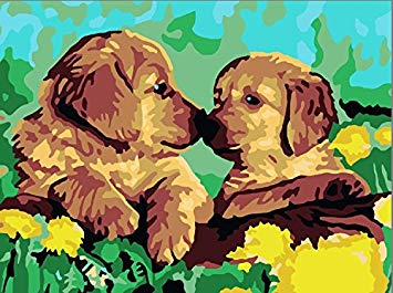 355x265 New Paint By Number Framed, Digital Oil Painting With Frame + - Two Dogs Painting