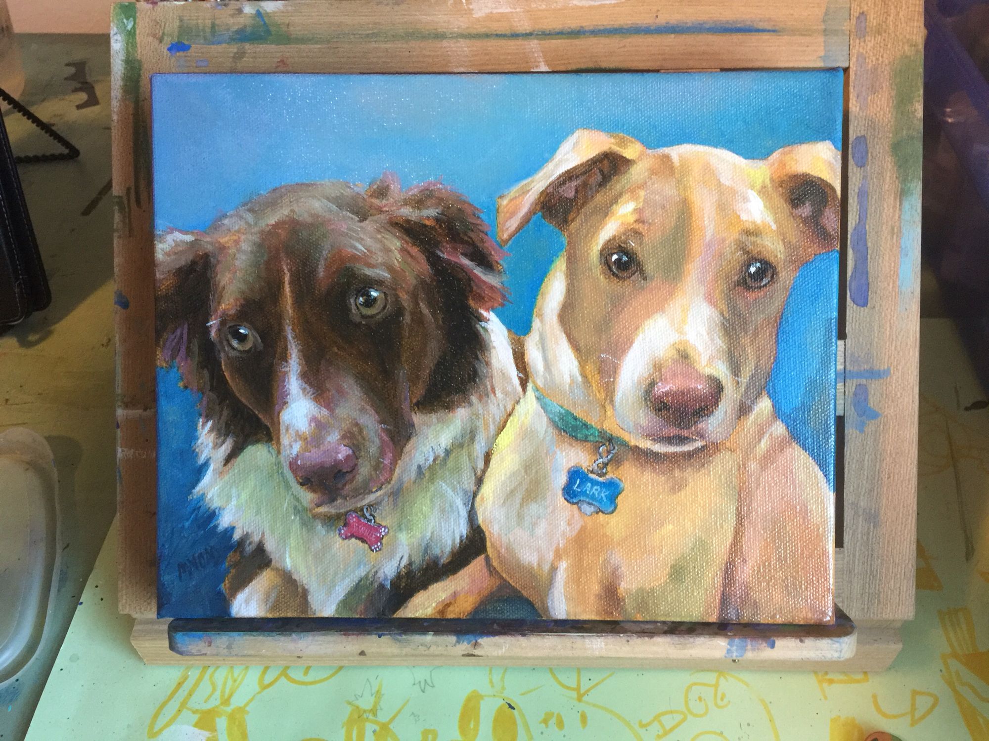 2000x1500 9x12 Pet Portrait Two Dogs Painted Together. Dog Art Acrylic - Two Dogs Painting