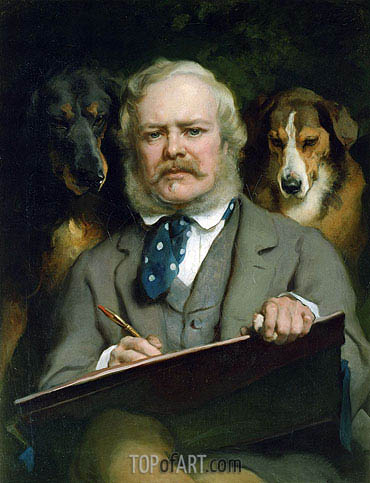 370x483 The Connoisseurs Portrait Of The Artist With Two Dogs Landseer - Two Dogs Painting