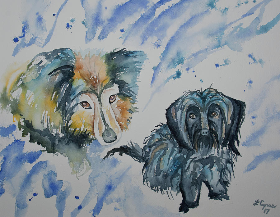 900x699 Watercolor - Two Dogs Painting