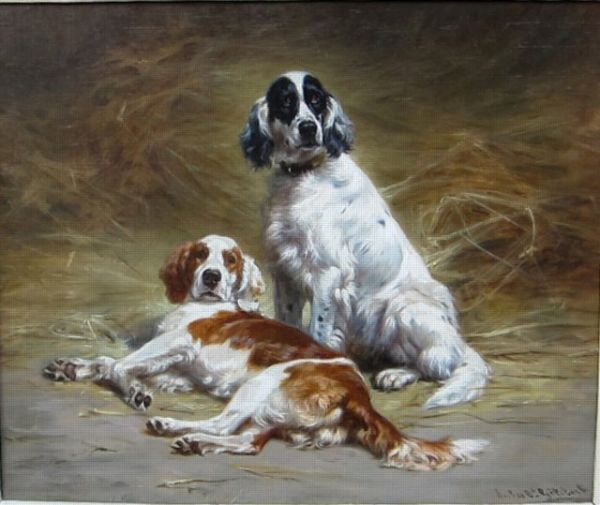 600x505 A Painting By Jules Bertrand Gelibert (1834 1916) Entitled Two - Two Dogs Painting