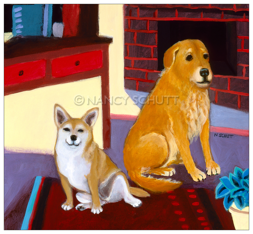 1000x924 Dogloverart News Dog Lover Art By Nancy Schutt - Two Dogs Painting
