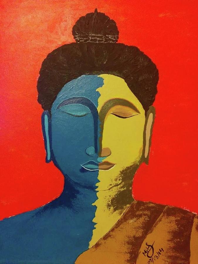 675x900 Two Faces Of Buddha Painting By Mitesh Shah - Two Face Painting