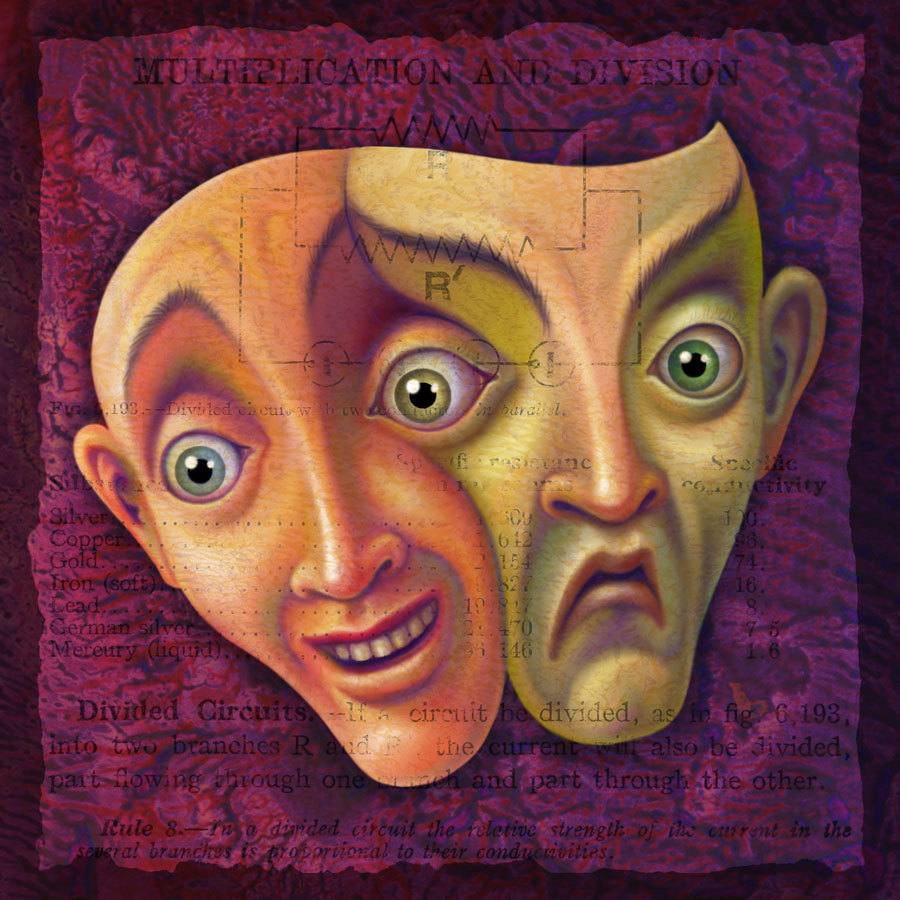 900x900 Weird Face Art Print 8x8 Mr. Duality Divided Face Or Mask - Two Face Painting