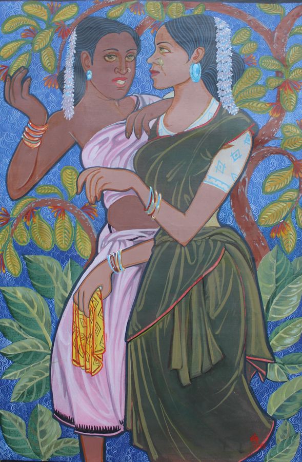 589x900 Two Friends Painting By Artist Aradhana Gupta - Two Friends Painting