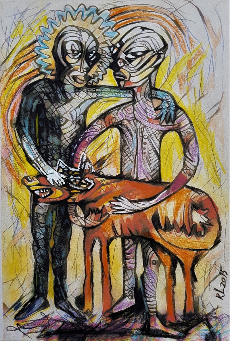 800x1183 Buy Two Friends With A Dog - Two Friends Painting