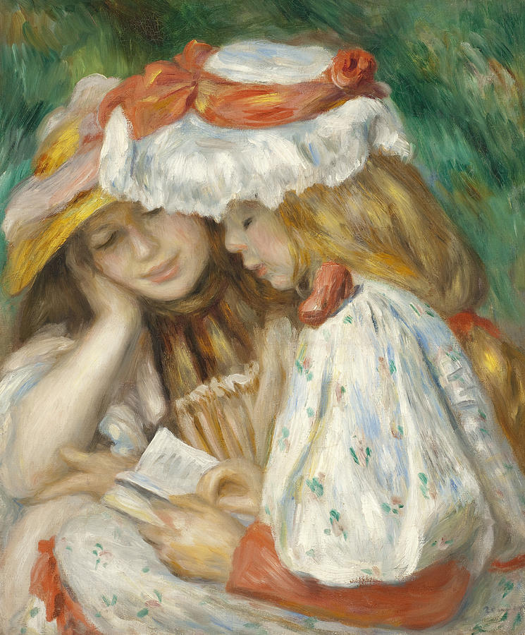745x900 Two Girls Reading Painting By Pierre Auguste Renoir - Two Girls Painting