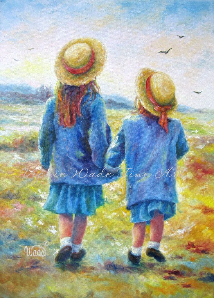 737x1024 Two Sisters Original Oil Painting 12x16 Two Girls Paintings - Two Girls Painting