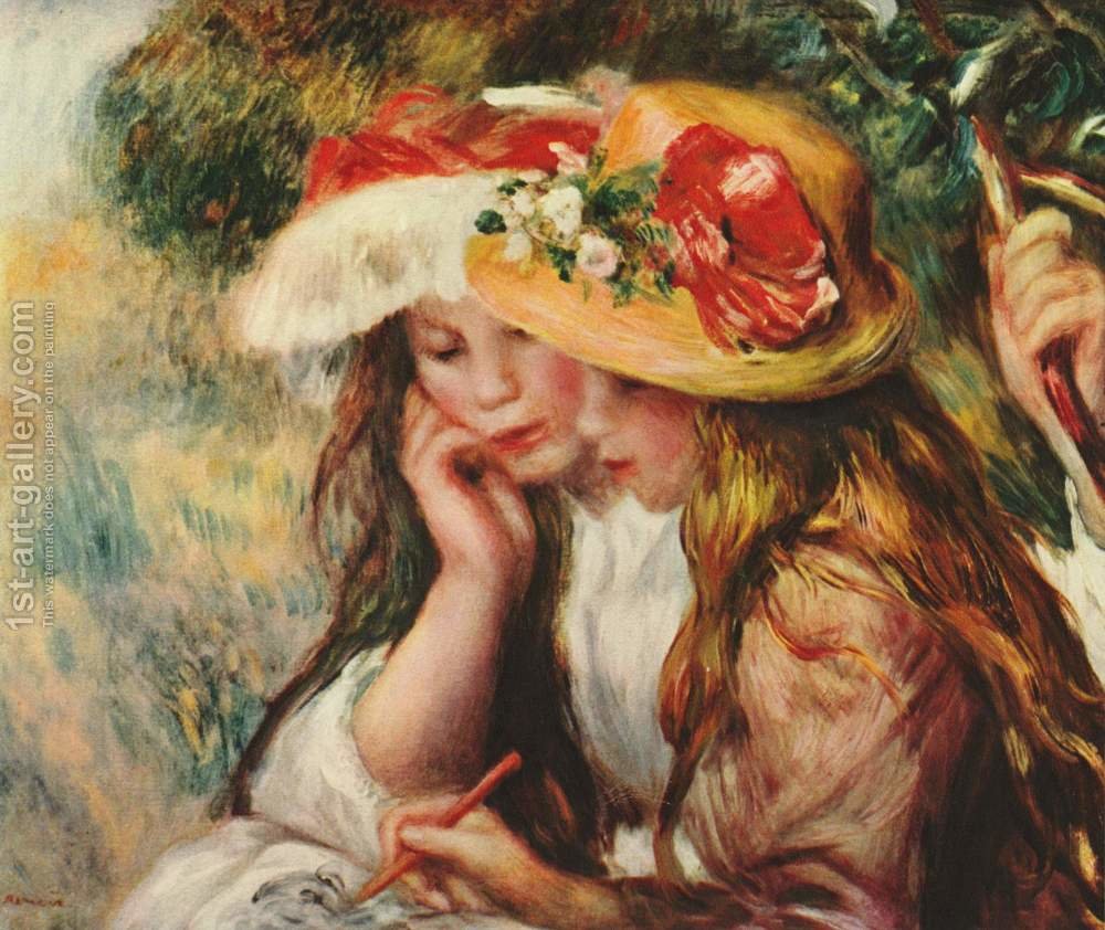 1000x842 Two Girls Reading In A Garden Pierre Auguste Renoir Reproduction - Two Girls Painting
