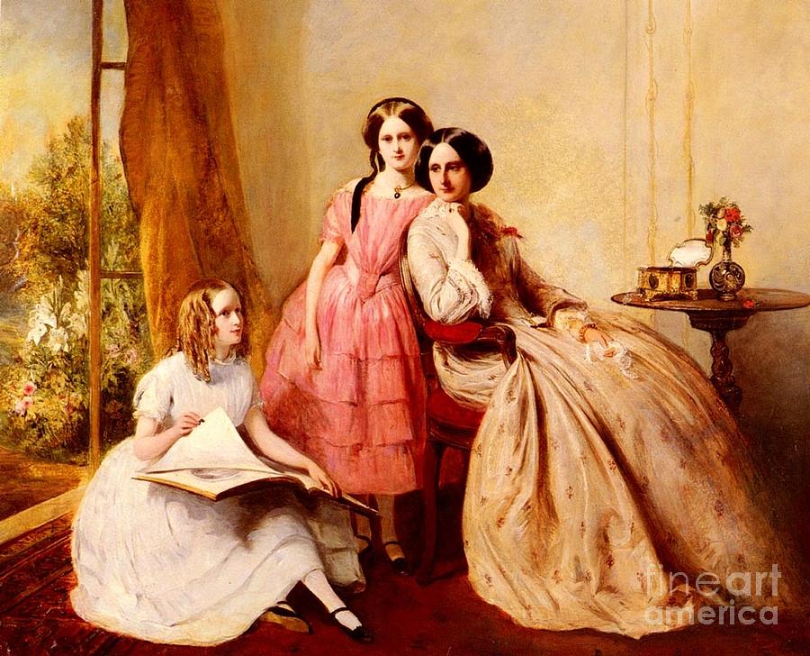 900x728 A Portrait Of Two Girls With Their Governess Painting By Abraham - Two Girls Painting