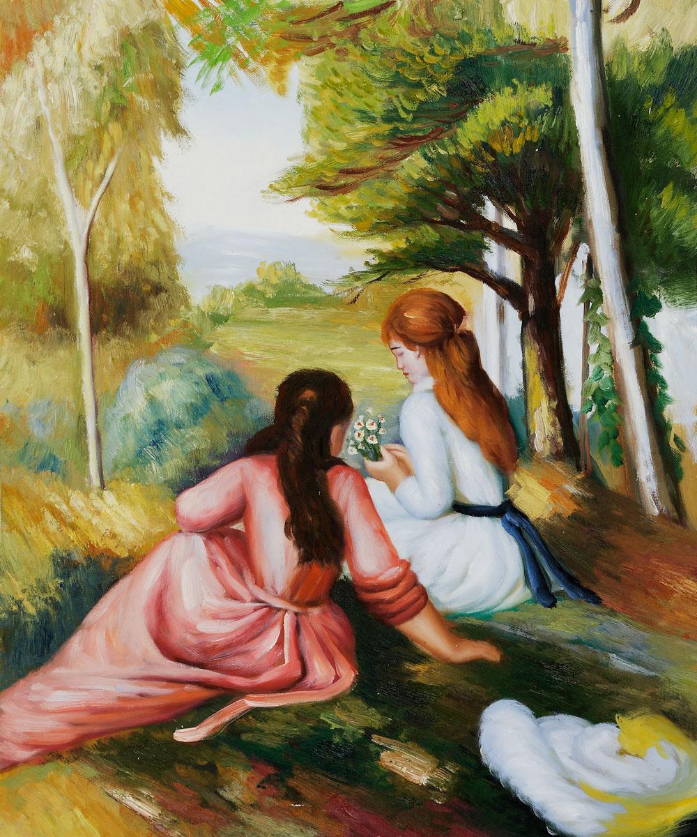 1000x1200 Art Painting Portriat,oil On Canvas,two Girls In The Meadow - Two Girls Painting