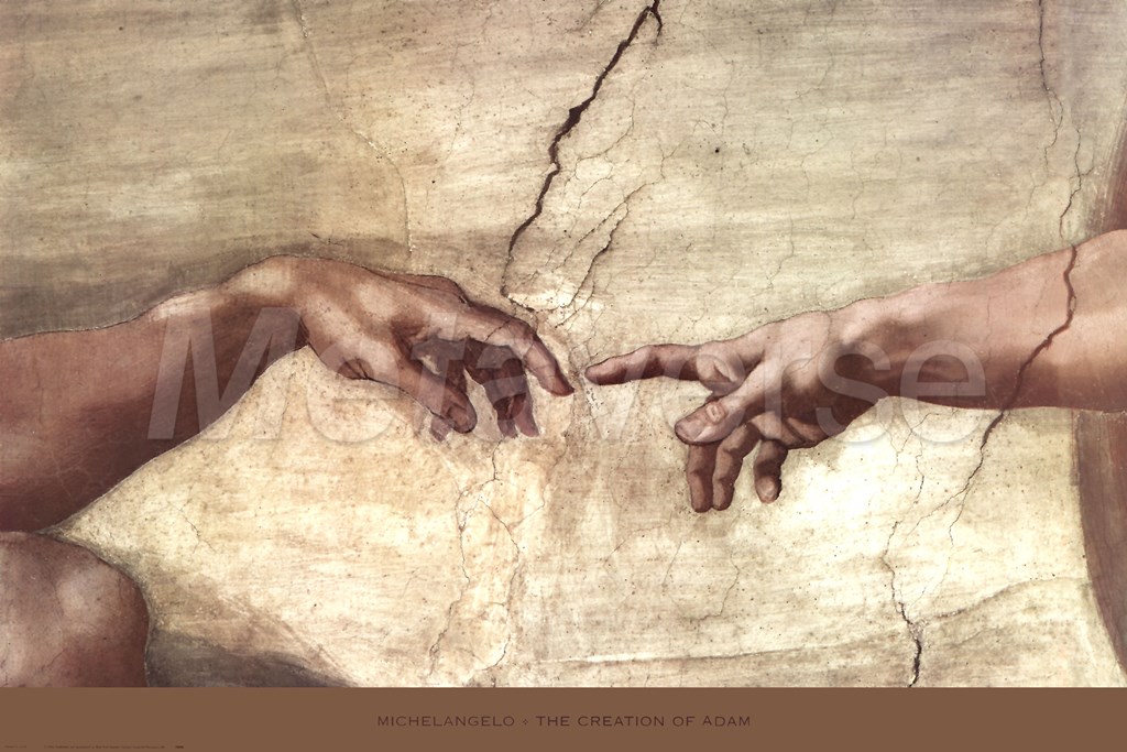 1024x683 Creation Of Adam (Hands Detail) Fine Art Print By Michelangelo - Two Hands Painting