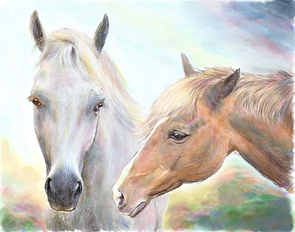 430x338 Granite State Carriage Driving And Horseback Riding Club Members - Two Horses Painting