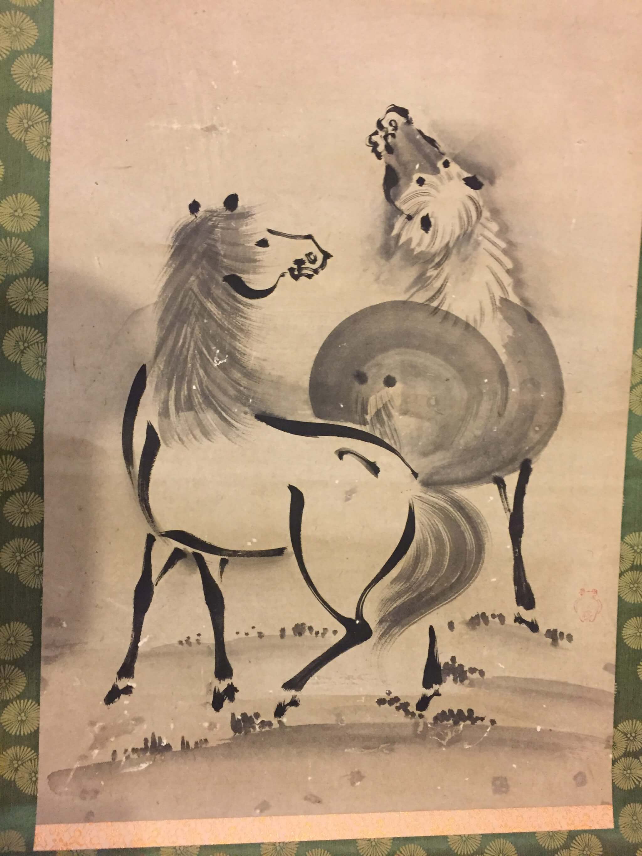 2048x2731 Japan, An Older Hand Painting On Paper Scroll Of Waterfall - Two Horses Painting