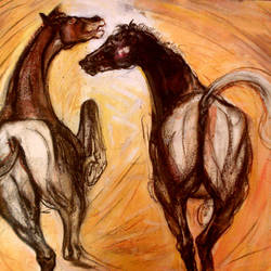 250x250 Mixed Media Horse Paintings Online Buy Mixed Media Horse - Two Horses Painting