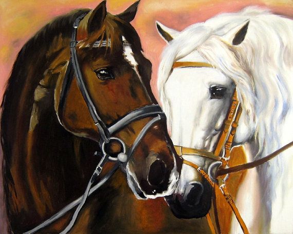 570x456 Original Horse Painting With Two Horses - Two Horses Painting