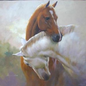 299x300 Pure Hand Painted Oil Painting The Two Horses In Love No Frame Ebay - Two Horses Painting