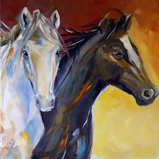 550x550 Texas Contemporary Fine Artist Laurie Pace Horse Painting Free - Two Horses Painting