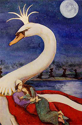 280x423 Swan Lovers, Watercolour Painting - Two Lovers Painting