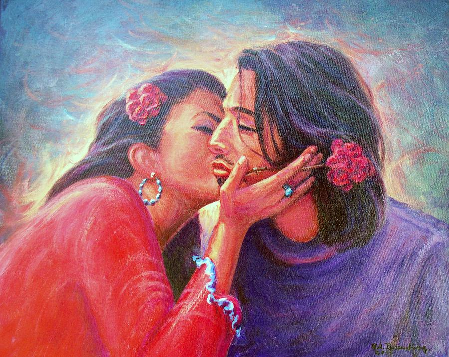 900x716 Two Colors Of Love. Painting By Ed Breeding - Two Lovers Painting