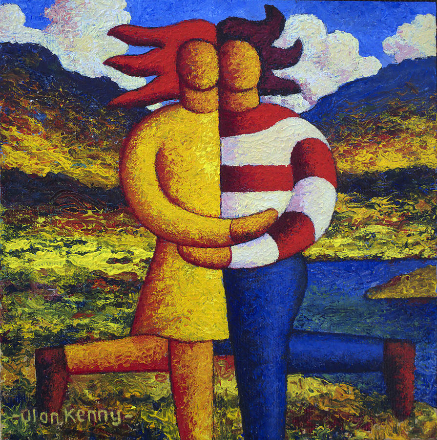 895x900 Two Lovers In A Landscape By A Lake Painting By Alan Kenny - Two Lovers Painting