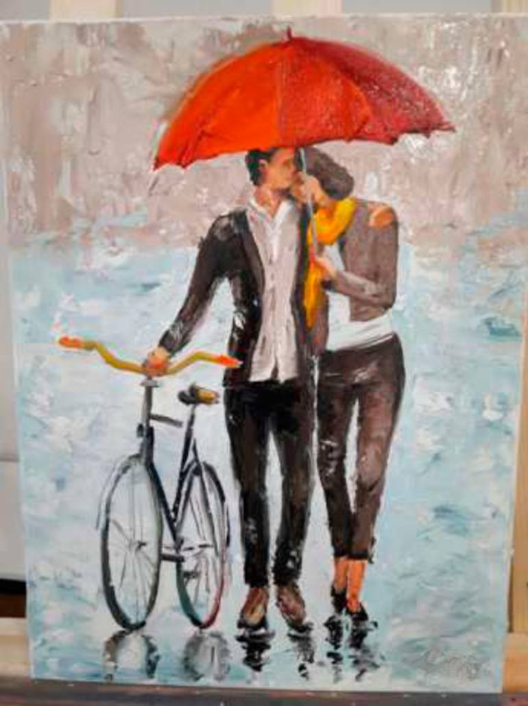 770x1029 Saatchi Art Romantic Rendezvous Of Two Lovers In The Rain - Two Lovers Painting