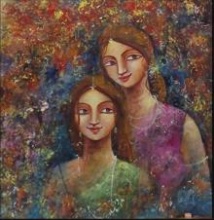 214x220 Unconventional Love By Artist Indrani Acharya Figurative Art - Two Sisters Painting