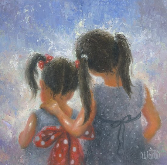 550x545 Sister Love Two Sisters Posters By Vickiewade Redbubble - Two Women In Love Painting