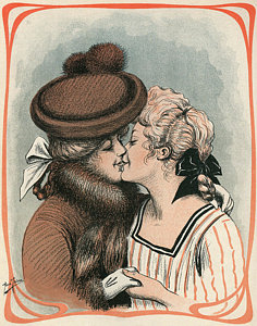 236x300 Two Women Kiss Date 1904 Drawing By Mary Evans Picture Library - Two Women In Love Painting