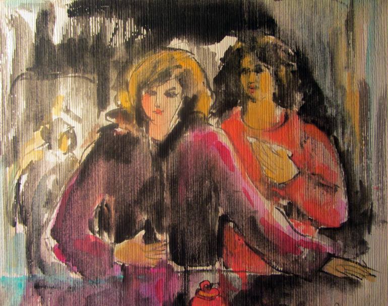 770x608 Saatchi Art Two Women Shopping Painting By Joaquim Durao - Two Women Painting