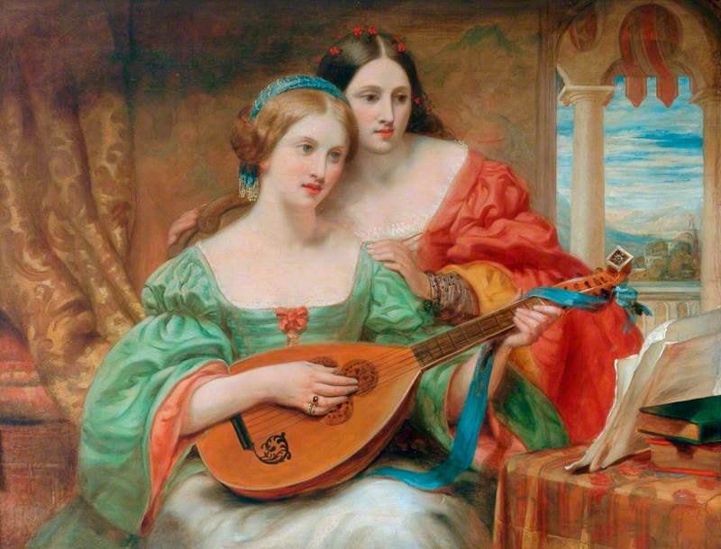 800x610 Two Women In Classical Pose, One Playing A Lute Art Uk - Two Women Painting
