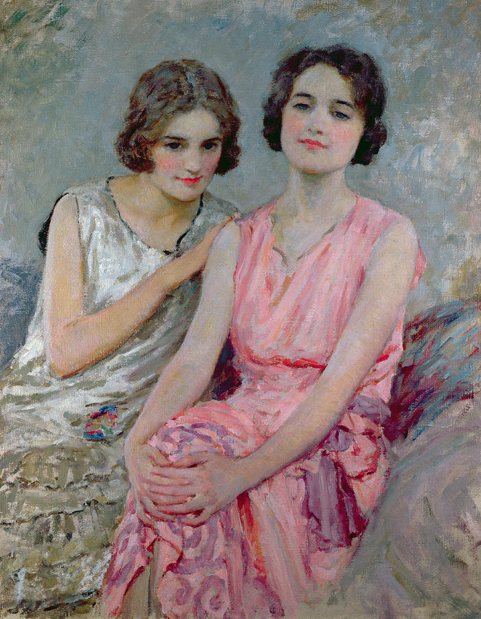700x900 Two Young Women Seated Painting By William Henry Margetson - Two Women Painting